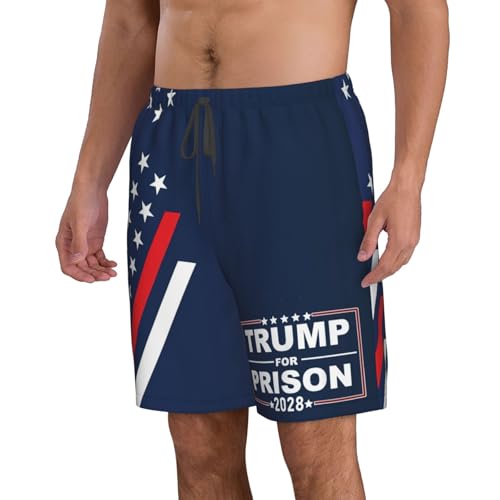 Tr u mp for Prison 2028 Support Tr-u m p 4th of July Mens Swim Trunks Bathing Suit Board Shorts Men's Swimming Suits2