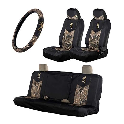 Realtree 4pc Camo Auto Accessories Kit, Timber, Xtra and Mint Camo - Includes 2 Front and 1 Bench Seat Cover and 2-Grip Camo Steering Wheel Cover for Cars, SUV and Trucks