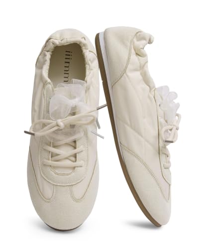 iiimmu Ballet Flats Sneakers for Women Casual Walking Shoes, Beige, 7