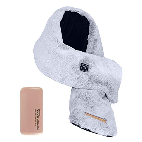 Heated Scarf with Neck Heating Pad USB Heat Shawl Electric Warm Neck Wrap with Powerbank and Pockets for Men and Women 2 Colors to Choose