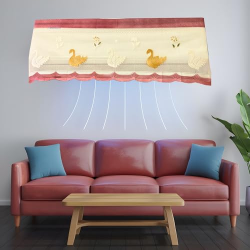 Image of Cotton Net Split AC Cover Indoor Unit for 1.5 Ton Capacity AC, Premium Work Indoor AC Dust Protection Cover Designer Summer Ac Cover for 1.5 Ton Ac (38 X 15.35 X 7.8 inch, Peach)