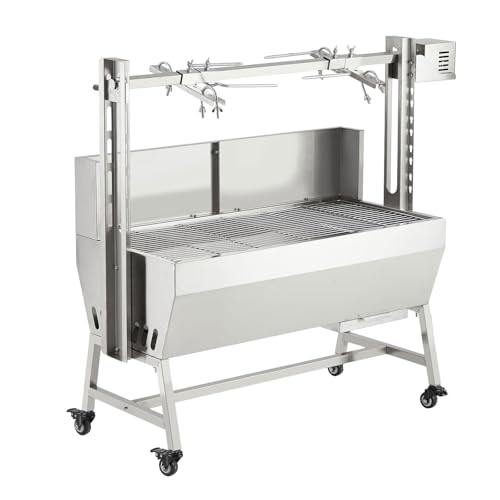 Garvee Stainless Steel Electric Rotisserie Grill for Whole Pig & Lamb, Charcoal Spit Roaster with Wind Screen, 52W Motor & Lockable Casters for Camping Barbecue, 132LBS Capacity, 44 * 17.32 * 40'