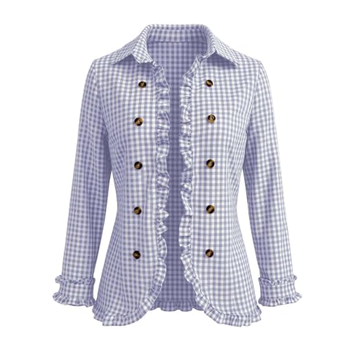 PXQIRMR Jackets for Women Lightweight Ruffled Lapel Open Front Plaid Jacket - image 9