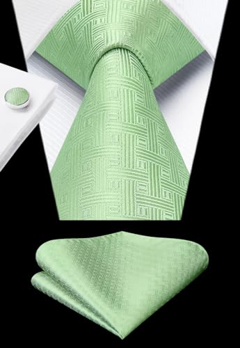 Image of HISDERN Mens Tie Set Classic Woven Ties and Pocket Square Cufflinks Set Formal Business Wedding Neckties Handkerchief