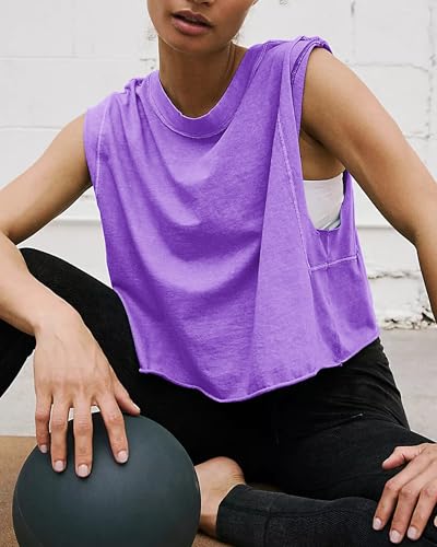 Image of HUGOOME Women Workout Tank Tops Oversized Crop Sleeveless Tee Loose Fit Boxy Basic Yoga Active Summer T Shirts Gym 2026