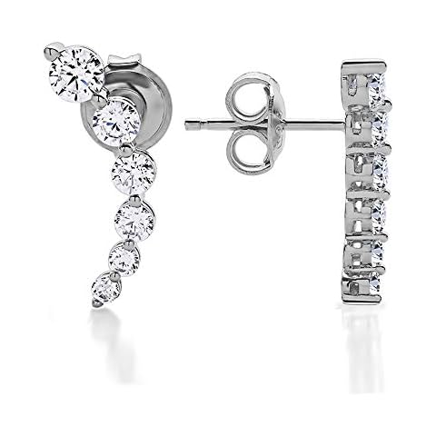 TwoBirch 925 Sterling Silver Earring Crawler Ear Climber Cubic Zirconia Earrings Cover
