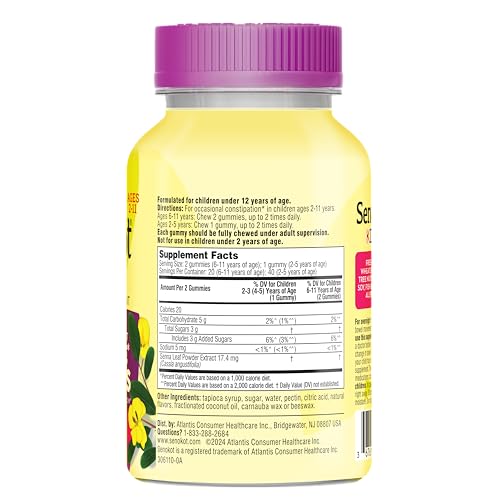 Image of Senokot Kids Laxative Gummies for Age 2+, Mixed Berry, 40 Ct, Senna Extract, Kids Laxatives for Constipation, Gentle Overnight Relief