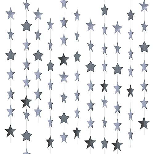 MIVAIUN 65 Pies Guirnalda de Papel de Estrellas, Guirnalda de Estrellas de Papel, Guirnalda de Decoración Estrella Decoracion de Colgante para Fiestas de Cumpleaños, Decoración navideña, 20m (Plata)