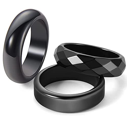 Genuine Hematite Rings for Women Men，3pcs Unisex Couple Magnetic Black Stone Anxiety Balance Rings That Absorb Negative Energy and Break for Teen Girls Cute Cool Friendship Gifts Jewelry (10)
