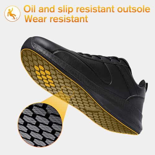 Image of Non Slip Work Shoes for Mens Slip On Sneakers Waterproof Chef Kitchen Shoe Comfortable Slip Resistant Restaurant Footwear Hombre Zapatos de Trabajo, Black