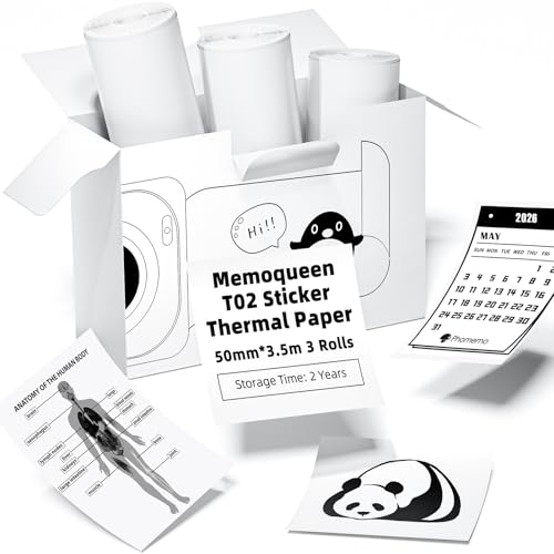Image of Phomemo 50mm T02 M02 White Thermal Sticker Paper, 3Rolls
