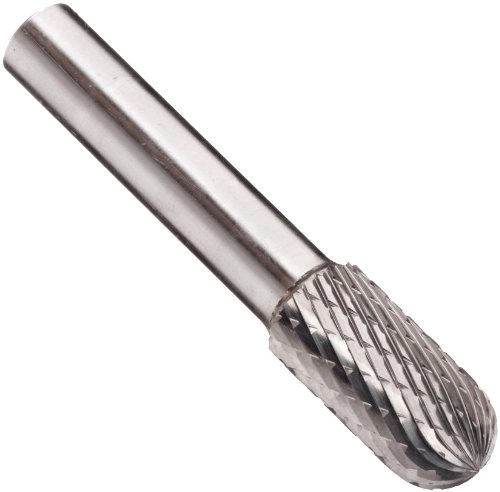 PFERD Tough Series Cylindrical Carbide Bur, Uncoated (Bright) Finish, Double Cut, Radius End, 1/4