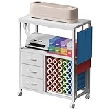 30 Vinyl Roll Holders for Cricut Cart, Rolling Craft Cart with 3 Fabric Drawer, Craft Organization and Storage Compatible with Cricut Maker Machine, Crafting Cabinet Table Workstation, White
