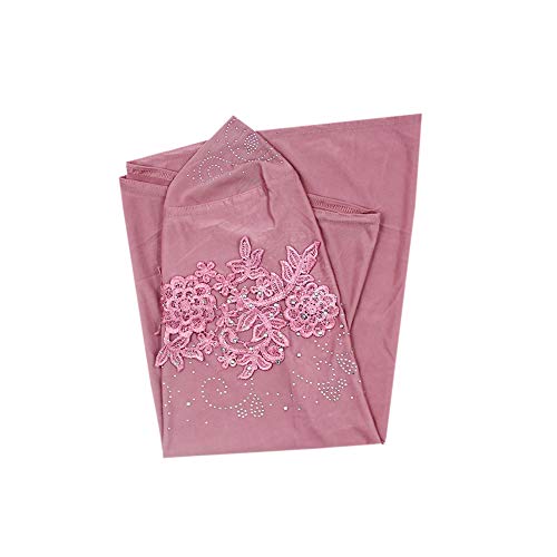 Women One Piece Muslim Hijab Lace Applique Head Wrap Scarf Shawl with Rhinestones4