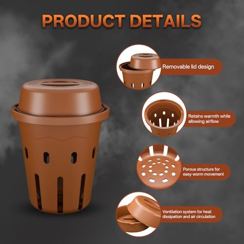 Mini Inground Worm Composter, Outdoor Worm Farm for Garden Beds, Worm Compost Bin for Food Waste, Vermicomposting Bin for Beginners, Elderly, Children (7x7x7.4Inch), Tan, 2-Pack