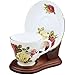 BANBERRY DESIGNS Tea Cup and Saucer Display Stand - Set of 2 Wood Holders for Collectible Teacup and Saucer Sets - Walnut Finish Single Cup/Saucer Display
