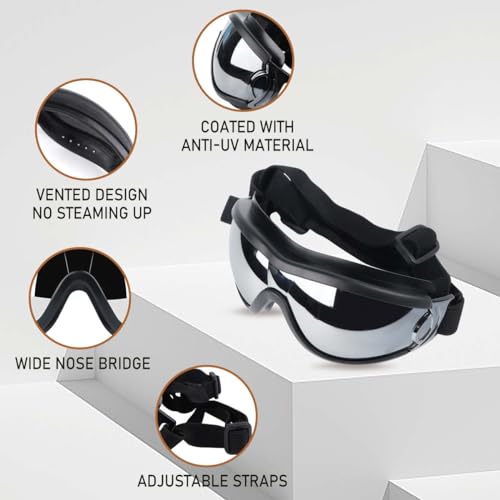 Hund Sonnenbrille Medium bis Large Hund | UV transparente Hundebrille mit verstellbarem Riemen | Winddichte Anti-Staub Schneefeste Haustier Gläser | Augenbekleidung Schutz für Reisen Skifahren