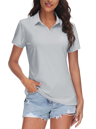 Image of TACVASEN Women's V-Neck Polo Shirts UPF 50+ Short Sleeve Sun Protection Quick Dry Golf Polos Collared Shirt
