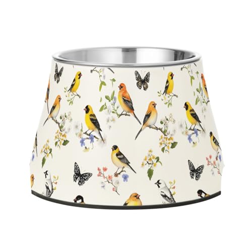 Beauty American Goldfinch Birds White Pets Food Bowls Elevated Stainless Steel Water Food Bowl for Loving Pet Slow Down Eating