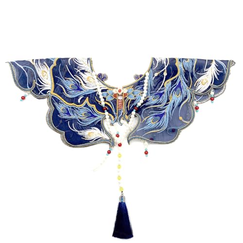 Chinese Blue Phoenix Nail pattern Lace Cloud Collar Cloud Shawl Wrap Shoulder Scraf for Mamian Skirt Hanfu Handmade for Women Ladies Girls Wear