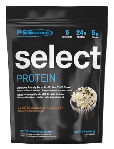 PEScience Select Protein Powder, Whey and Casein Blend, Lean Protein Powder for Women and Men, Low Calorie, Low Carb, Keto Friendly, Gluten Free, Frosted Chocolate Cupcake - 5 Servings