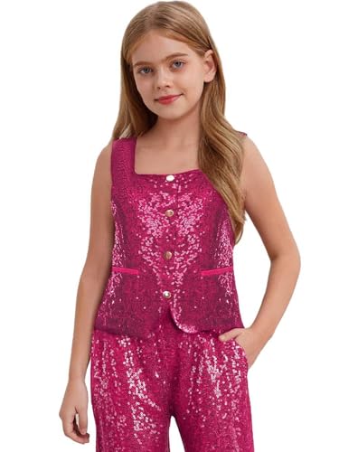 Choomomo Girls Sparkly Sequins Suit Vest Square Neck Sleeveless Wedding Pageant Party Dressy Waistcoat3