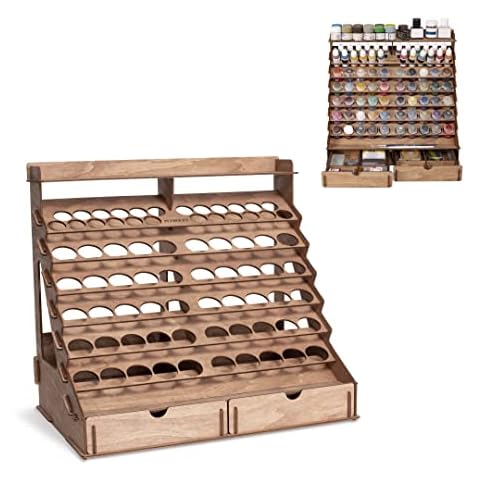 PLYDOLEX Organizador de pintura de madera para 74 botellas de pinturas y 14 pinceles de pintura, organizador de pintura con 2 gabinetes para herramientas de arte y 6 soportes en miniatura Cover