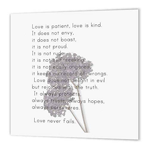 6x6 Iron on Heat Transfer for White Material - Love is Patient, Love is Kind Verse with Lavender Flowers - Inspirational PS Inspirations
