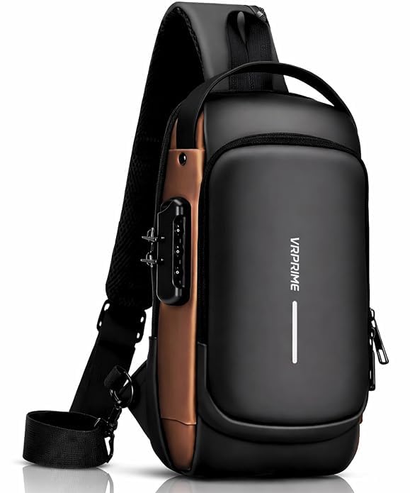 VRPRIME Anti-Theft Sling Bag with USB Charging Port, Black-picture-52