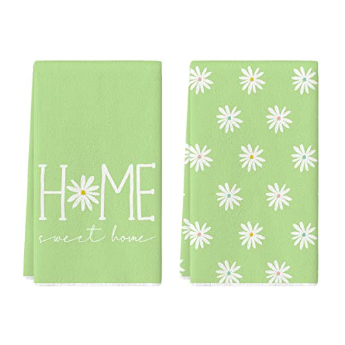 Artoid Mode Green Home Sweet Home Flowers Summer Kitchen Towels Dish Towels, 18x26 Inch Seasonal Decoration Hand Towels Set o