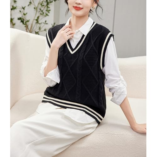 Image of Blostirno Women's V Neck Sweaters Vest Trendy Cable Ribbed Sleeveless Knit Striped Pullover Sweaters Tops