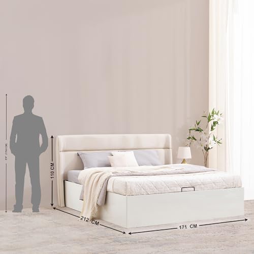 Image of Home Centre Senorita Elena Queen Bed |Engineered Wood with Hydraulic Bed Queen Bed| (Cream) |1 Year Warranty