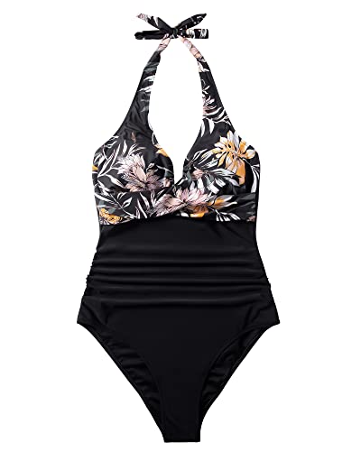Image of SUUKSESS Women Sexy Tummy Control One Piece Swimsuits Halter Push Up Bathing Suits