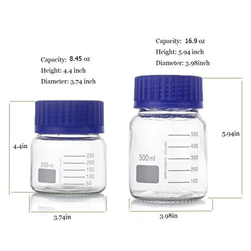 6 Pack 500Ml Wide Mouth Media Bottle,Round Reagent Media Bottle With Gl80 Screw Cap,Storage Lab Glass Bottle,Premium Scientific Glassware For Labs, Classrooms Or Home Use Glass Container (500Ml) #TOP4