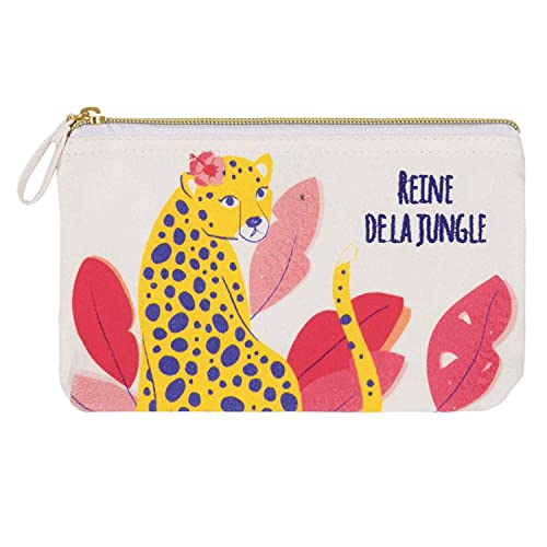 Draeger Paris Colorful Printed Cotton Bag Organizer Beauty Pouch Queen of the Jungle Panther, 21x12 cm