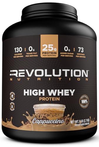 Revolution Nutrition, High Whey, Protein Powder 6LB, Whey Isolate, Gluten Free, Lean Muscle Mass for Men & Women, 25g of Protein Per Scoop, 2.7kg, 73 Servings (Iced Cappuccino, 6 Pound)