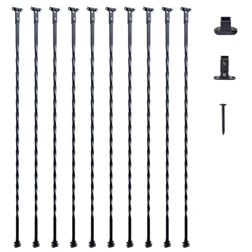 VEVOR Balaustre per Scale in Metallo, 44'' x 1/2', Confezione da 10 Balaustre per Ponte con Torce Vuote, Ringhiera per Scale a Spirale Nera Satinata con Scarpe e Viti