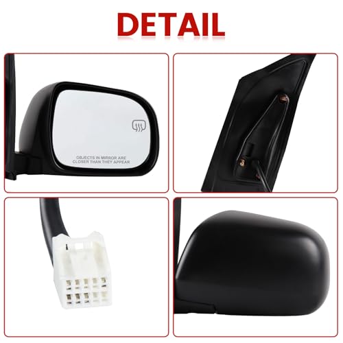 Passenger Side Mirror Compatible with 2004-2010 Toyota Sienna 5Pins with Power Glass Heated Manual Folding Black Right Side View Mirrors Replace TO1321205