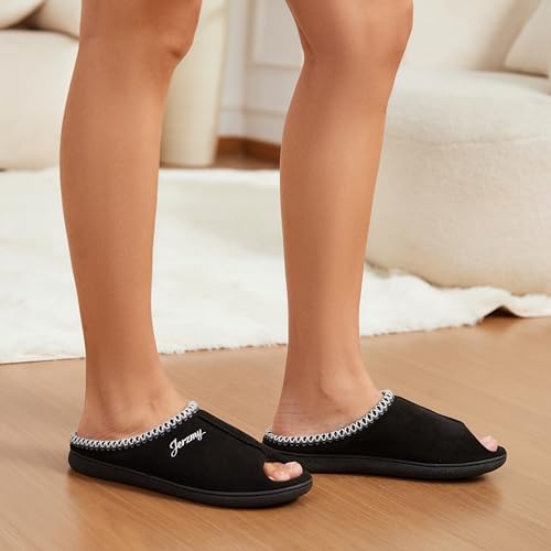 Image of Jerzmy Women's Slip on Open Toe House Slippers with Arch Support | Breathable Memory Foam Insole | Non Slip TPR Outsole | Indoor Outdoor Slides | Summer Travel Beach Easy On Off