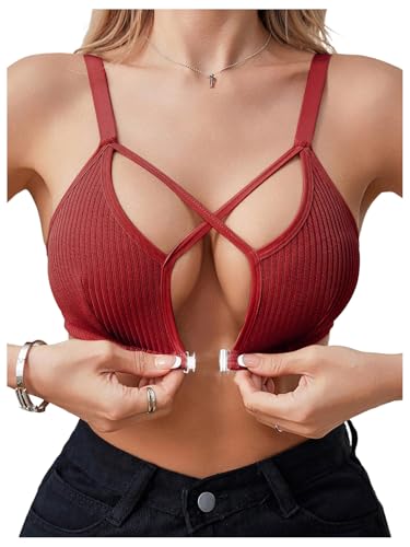 Image of SOLY HUX Front Closure Bras for Women Strappy Bralette Wireless Criss Cross Cut Out Knitted Everyday Bra