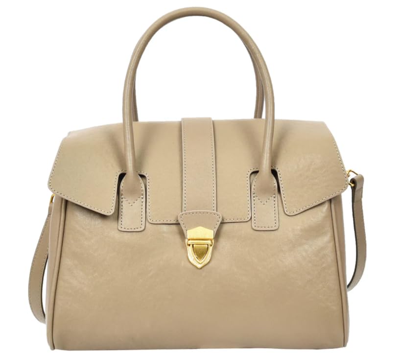 Serena Bolso de Mano de Piel Auténtica para Mujer, Estilo Médico Clásico con Herrajes Dorados