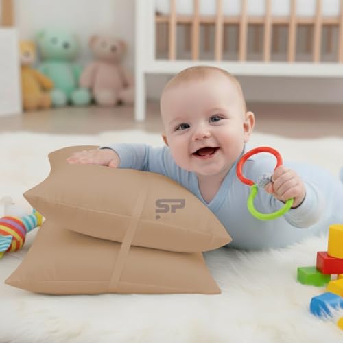 Image of Toddler Travel Pillow case Set of 2 PC Pillow Cover 100% Egyptian Cotton Decorative Pillow case 500 Thread Count Small Pillow case with Zipper Closure Toddler Pillow case 14x20 inch, Taupe