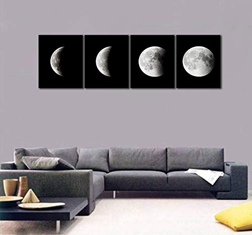 Wieco Art Moon Canvas Prints Wall Art Space Pictures Paintings Large Modern Gallery Wrapped Black And White Abstract Sky Giclee Artwork On Ready To Hang For Living Room Bedroom Home Office Decor #TOP4