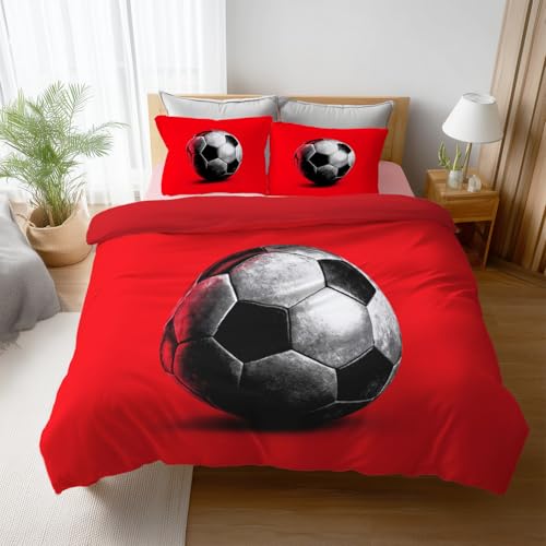 Juego de Funda Nórdica Rojo Clásico con DiseñO Deporte Fútbol HD, Tejido Suave y Transpirable, TamañO Cama 90 – Ropa de Cama Moderna con Cierre de Cremallera Colores Resistentes