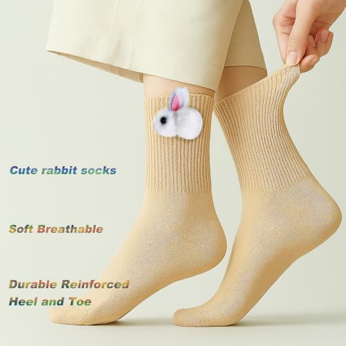 Image of 3 Pairs Women Cotton Crew Socks Animal Socks Cute Emulation Rabbit Decoration Women Casual Crew Sock