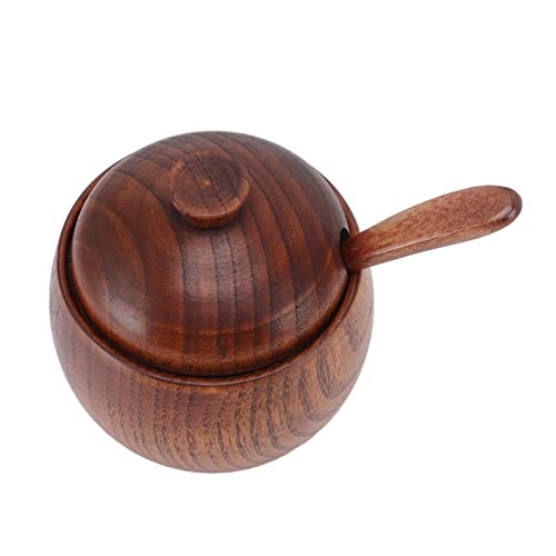 Cosiki Sugar Tazón con Tapa y Cuchara, Azúcar con Cuchara y Tapa de Madera de Madera de Condimento de Contenedor de Almacenamiento Recipiente de Azúcar para Hoteles, Cafeterías, Buffets, Fiestas