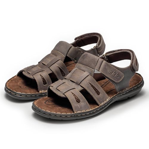 OKKO Mens Leather Sandals Open Toe Athletic Fisherman Sandal Casual Summer Outdoor Shoes for Men Grey, Size 92