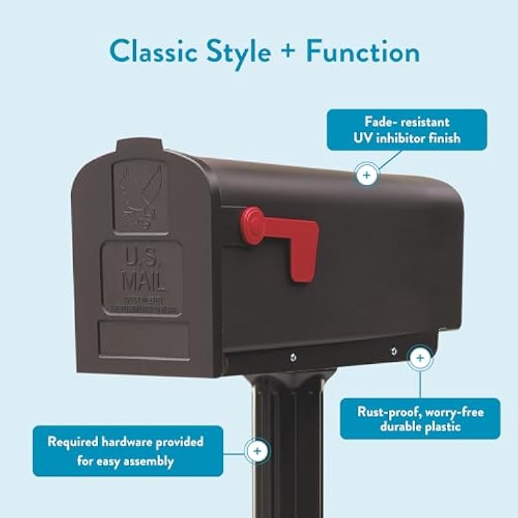 Architectural Mailboxes HarrisonTM Rust-Proof Plastic Post Mounted Mail Box for Outside with Post, Bronze, Medium Curbside Mailbox, USPS Approved for Residential Delivery