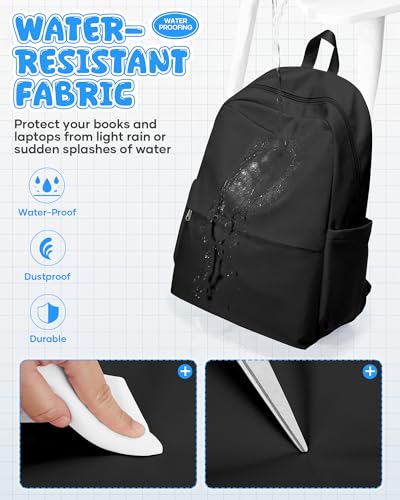VGCUB Schulrucksack Teenager Mädchen Jungen Schultasche Wasserdichter Leichter Freizeitrucksack Rucksack Damen für Die Schule Teenager Mädchen Aesthetic School Daypacks Womens Backpack Schwarz