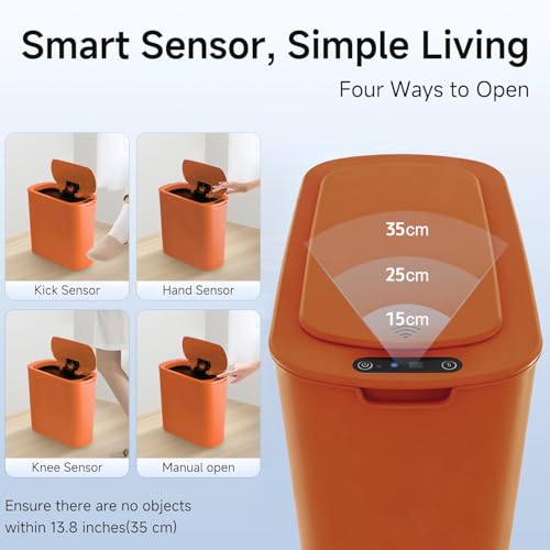 Image of TIPGO 5 Gallon Motion Senor Bathroom Trash Can with Lid, Automatic Garbage Can Touchless, Smart Plastic Waste Basket for Narrow Spaces, Bathroom, Office, Bedroom, Living Room (Orange)